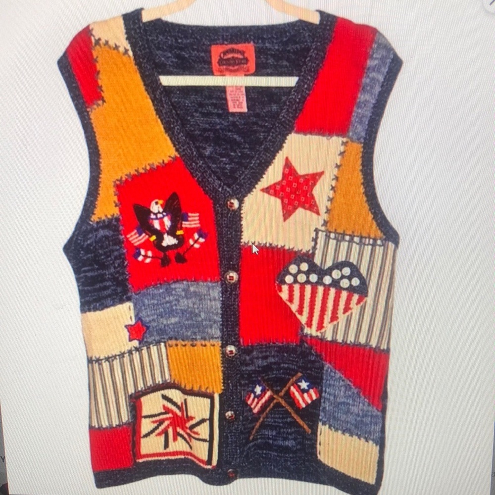 Colorful Patchwork Vest with Patriotic Motifs